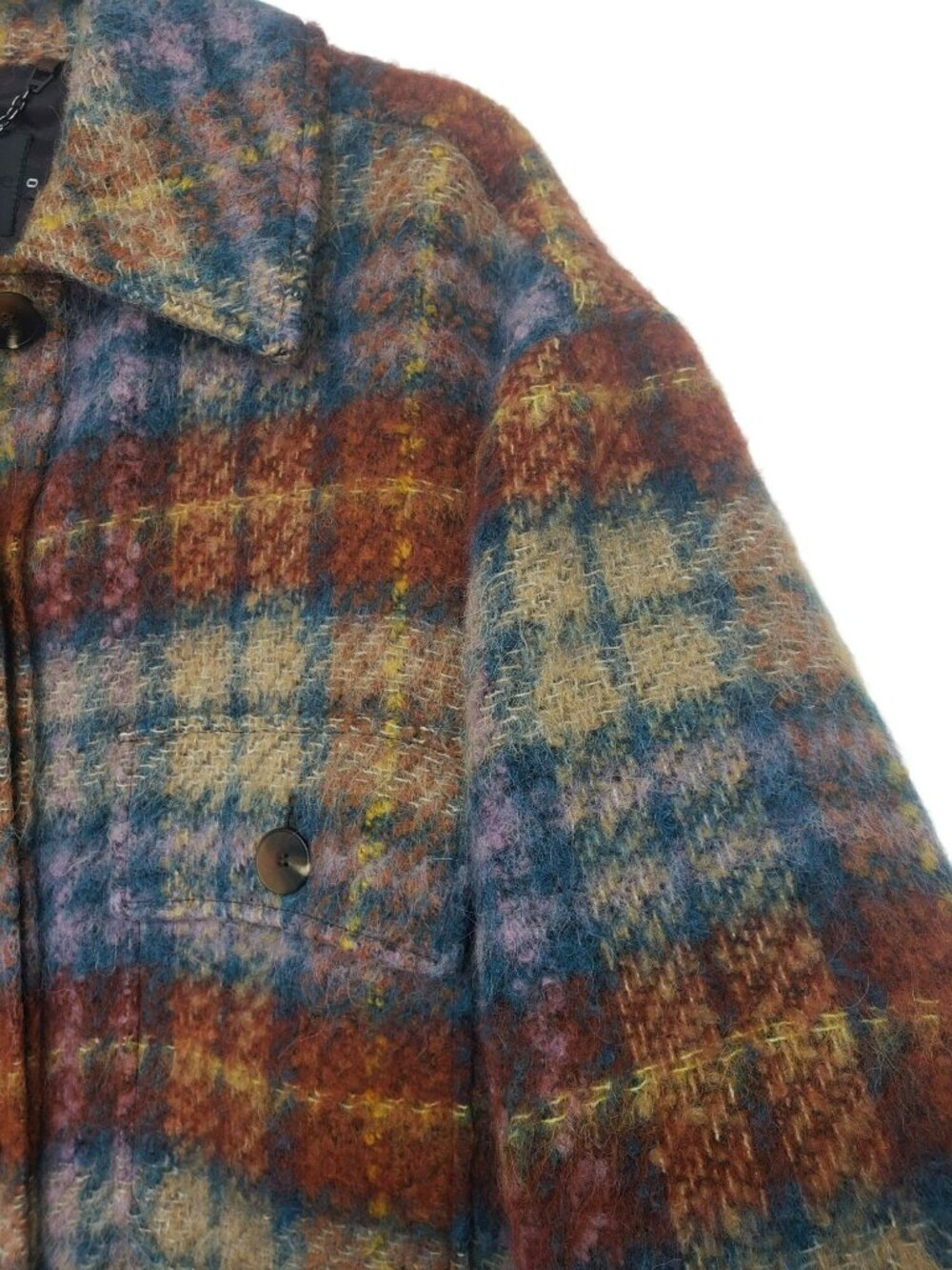 No. 6 Store Wilson Jacket Wool Blend Plaid Shacket Oversized Fuzzy Blue Purple - Picture 11 of 13